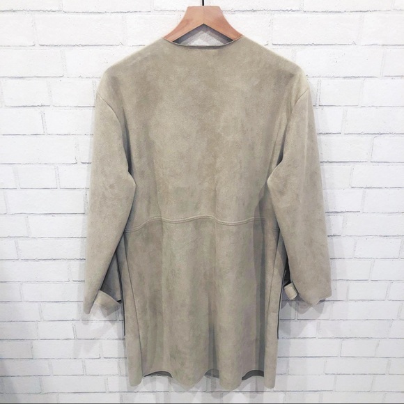 FAUX Suede Collarless Trench Coat - Picture 3 of 6